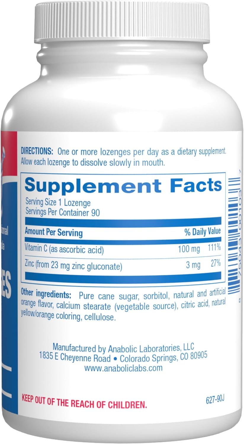 Zinc Lozenges with Vitamin C for Immune Support - High Absorption Vitamin C and Zinc Lozenges for Adults Daily and Seasonal Wellness - Tasty Immune Boost Support - 90 Count (Orange Flavor)