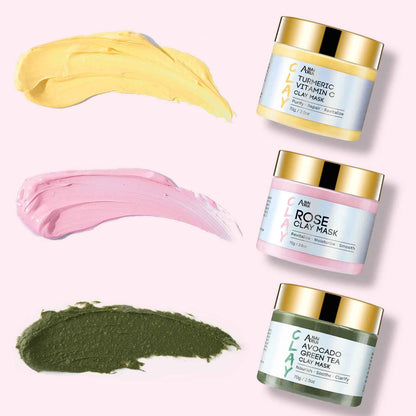 ANAI RUI 3 Pack Clay Mask Set Turmeric Vitamin C Clay Mask -Rose Facial Mask -Avocado Green Tea Mud Mask Smoothing, Hydration & Glow,Spa Gift Set