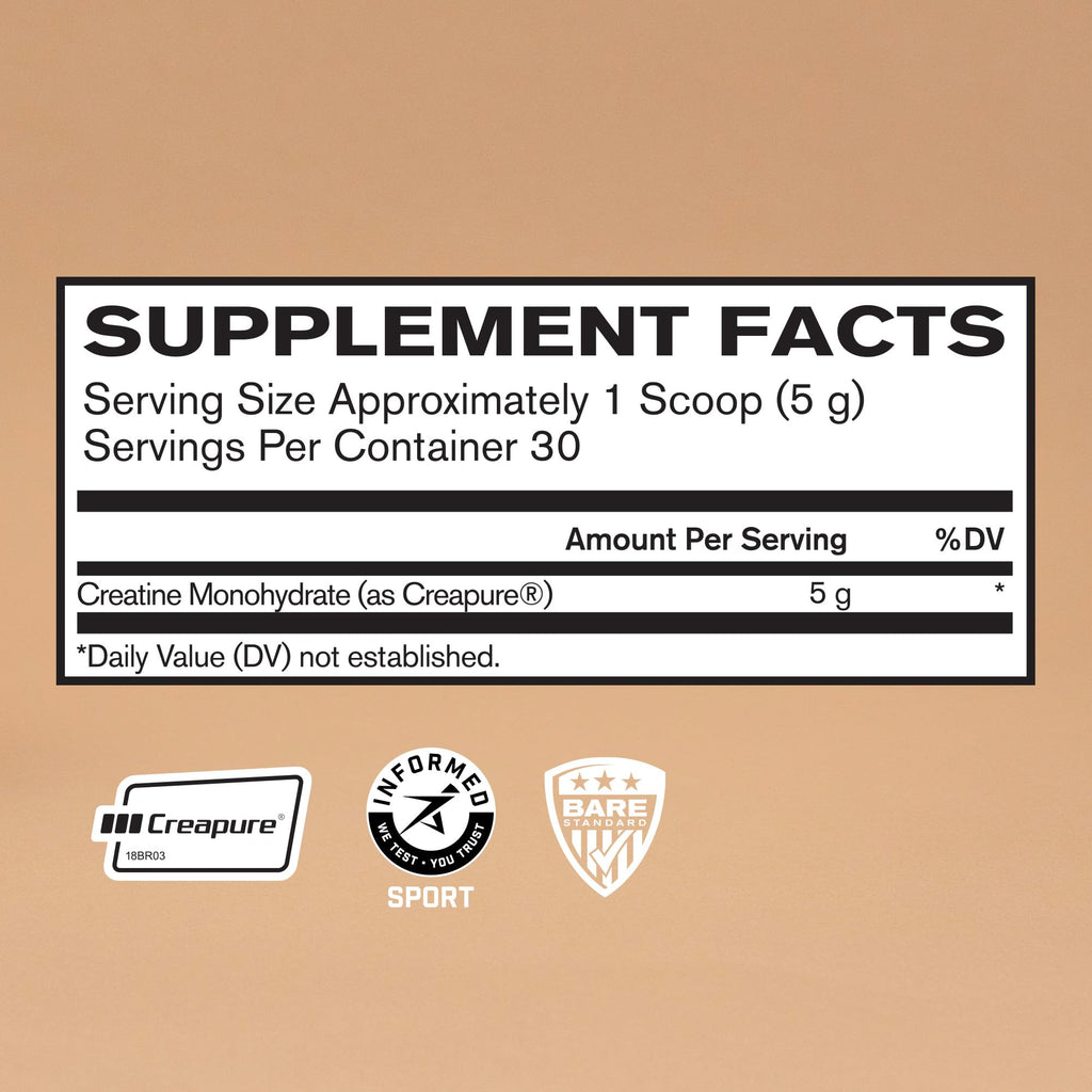 BARE PERFORMANCE NUTRITION, BPN Pure Creatine Monohydrate Powder by Creapure, 5g of Creatine per Serving, Supports Muscle Growth, Unflavored Creatine Powder, 60 Servings | 5g of Creatine per Serving, Supports Muscle Growth for Increased Strength, Power an
