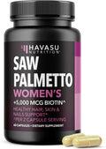 Saw Palmetto for Women with Bitoin 5000mcg Per Serving, 30-Day Supply | Vegan, Non-GMO DHT Blocker for Women for Hair, Skin and Nails, Saw Palmetto Extract with Biotin for Thicker Looking Hair