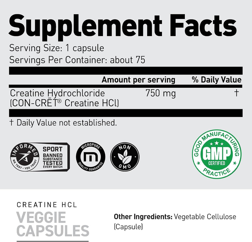 Kaged Creatine HCl Capsules | 7X Concentrated vs Mono | Muscle Building & Recovery | High Absorption | No Bloating | Creatine for Men & Women | Vegan, Gluten Free | Unflavored | 75 Servings