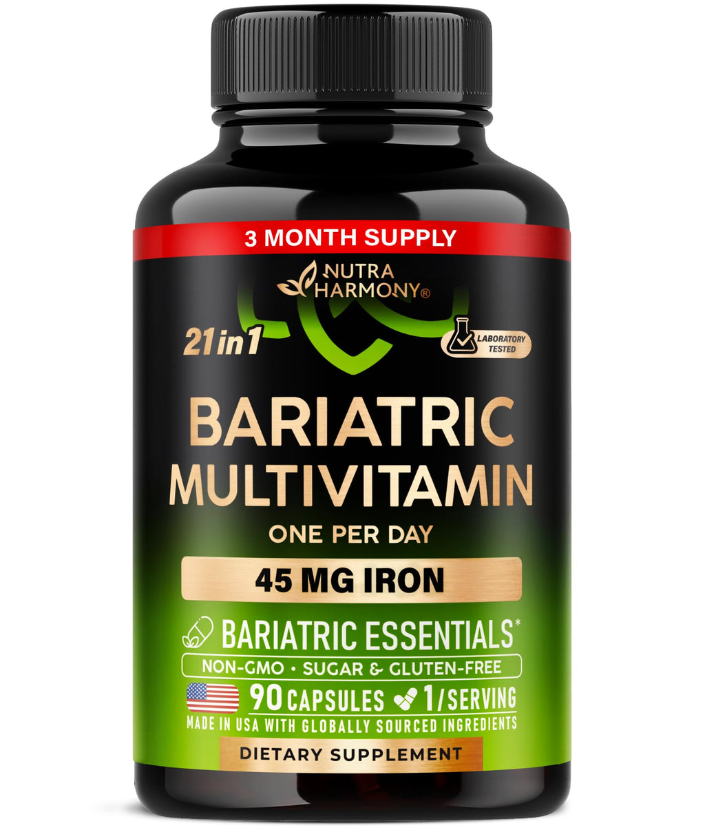 Bariatric Multivitamin - 45 mg Iron Supplements - Lab Tested - for Women & Men - All-in-One, 21 Essential Vitamins - Gastric Sleeve Support - Free of Sugar, Gluten & Soy - 90 Capsules, Once Daily