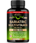 Bariatric Multivitamin - 45 mg Iron Supplements - Lab Tested - for Women & Men - All-in-One, 21 Essential Vitamins - Gastric Sleeve Support - Free of Sugar, Gluten & Soy - 90 Capsules, Once Daily