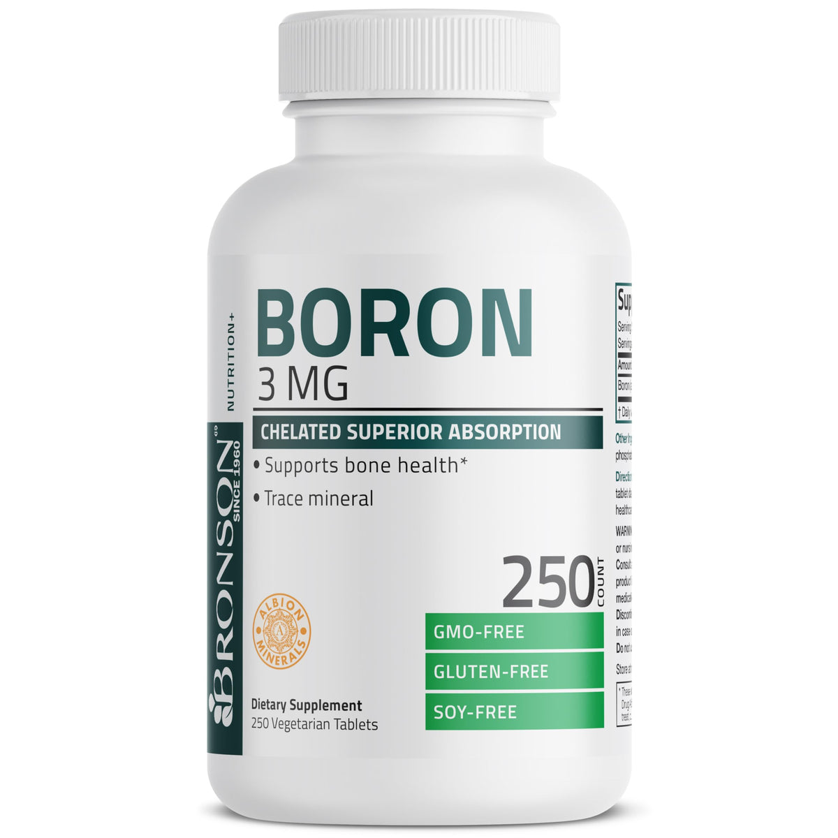 Bronson Boron 3 MG Chelated Superior Absorption Supports Bone Health Trace Mineral, Non-GMO, 250 Vegetarian Tablets