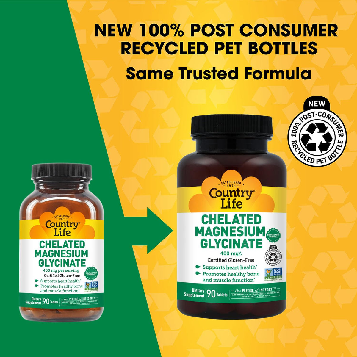 Country Life Chelated Magnesium Glycinate 400 mg, 180 Tablets