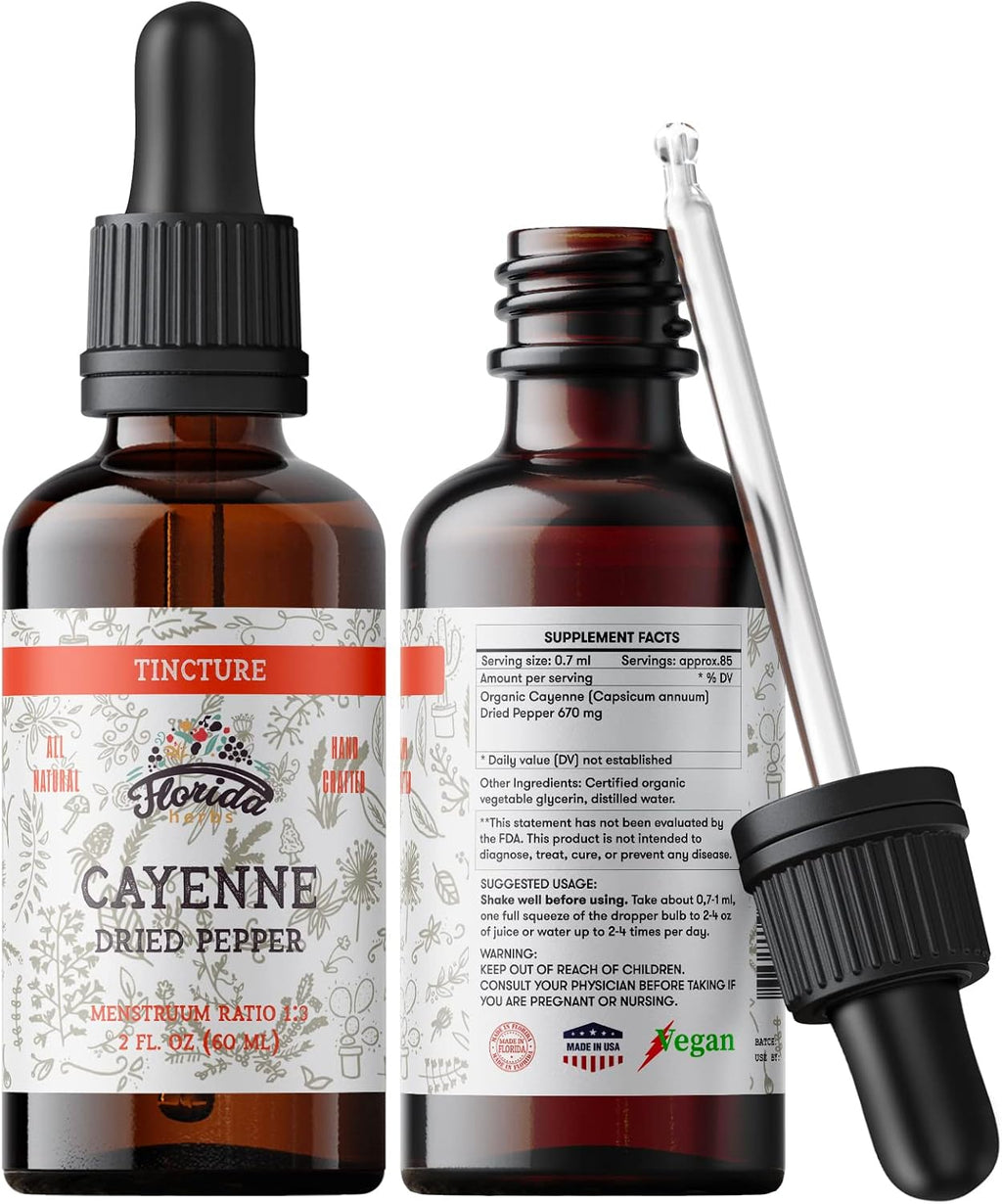 Cayenne Tincture Extract, Organic Cayenne (Capsicum annuum) Dried Pepper - Vegetable Glycerin - Non-GMO - 2 oz