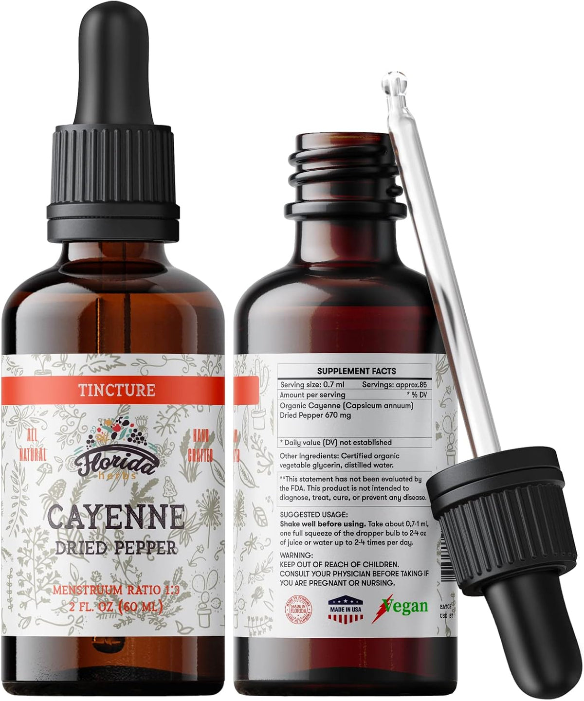 Cayenne Tincture Extract, Organic Cayenne (Capsicum annuum) Dried Pepper - Vegetable Glycerin - Non-GMO - 2 oz