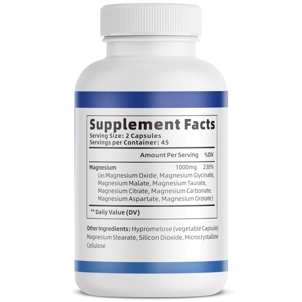 8 Magnesium Complex for Women, Maximum Absorption* 1000mg Formula – Supports Healthy Muscles, Bones, Nerves & Overall Body Functions, Premium Non-GMO Supplement, 90 Capsules