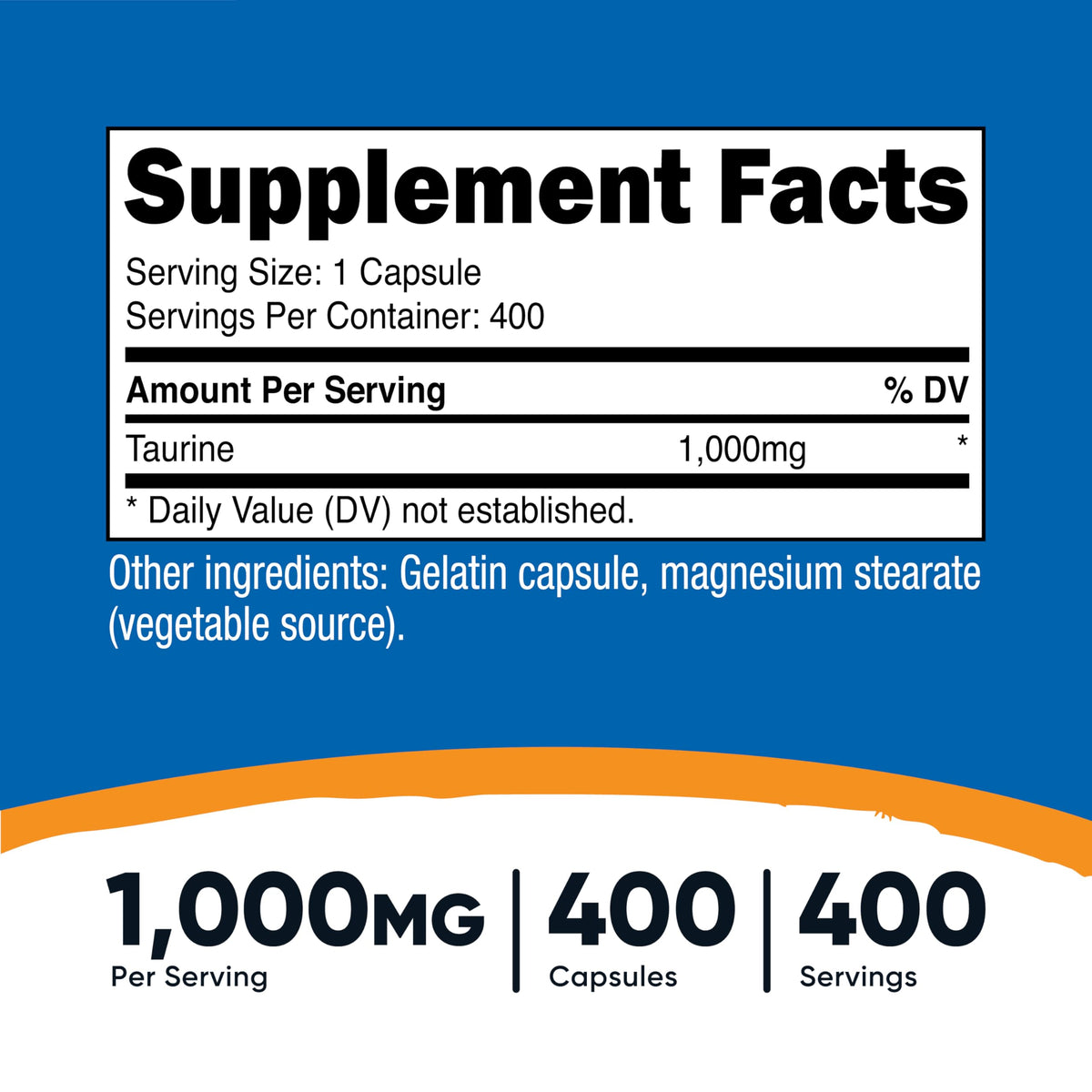 Nutricost Taurine 1000mg, 400 Capsules