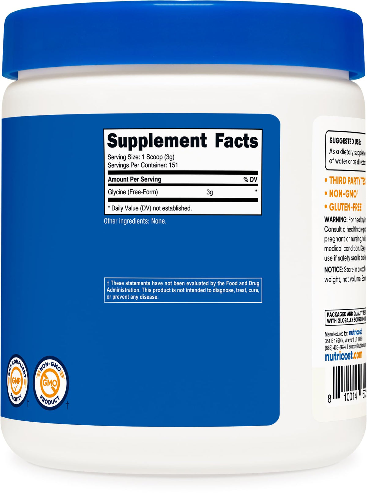 Nutricost Glycine Powder 1lb - Non-GMO, Gluten Free
