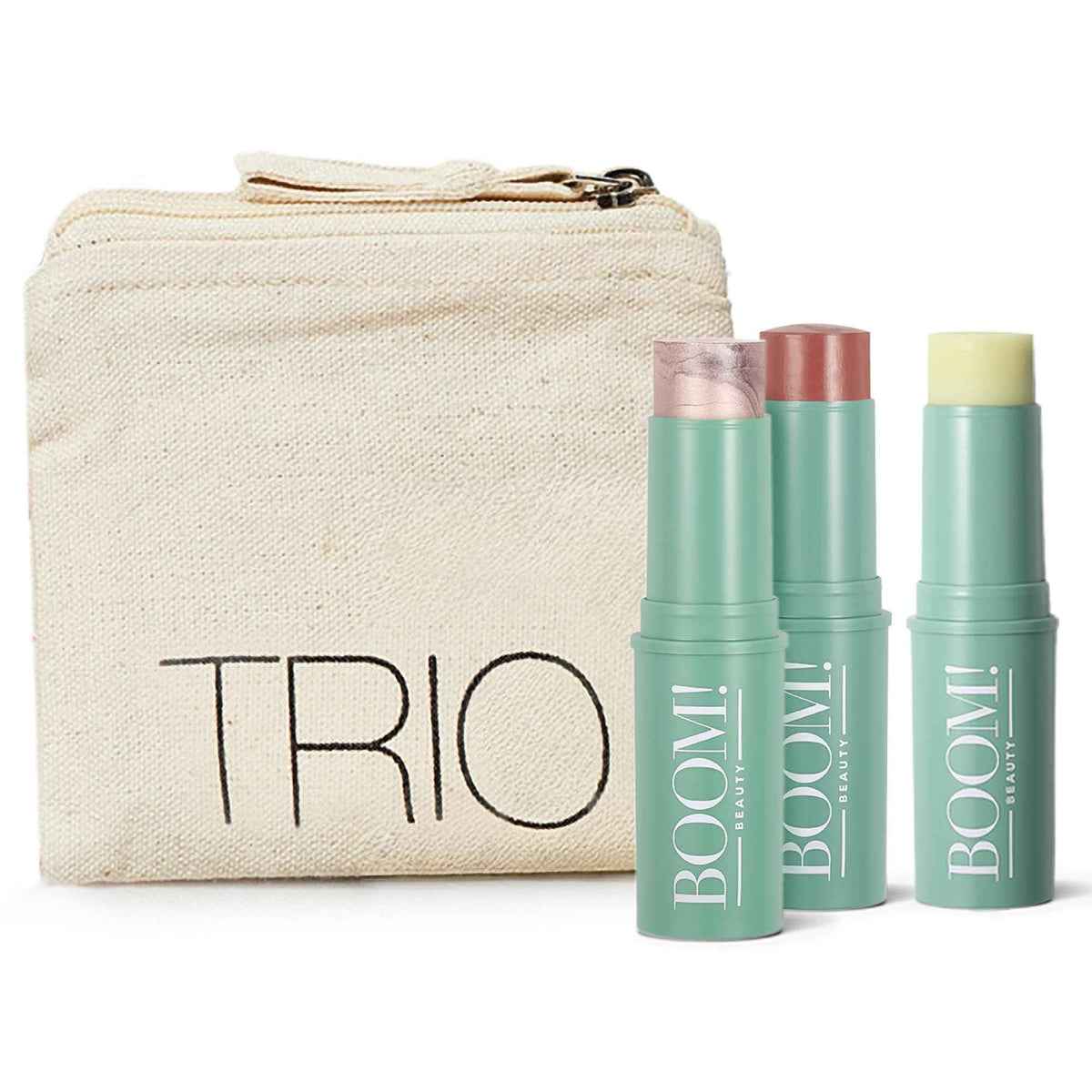 Boomstick Trio ® Rose Nude 3 Pack Cream Blush Makeup - Rose Nude Blush Stick, Highlighter Stick & Moisturizer for Cheeks, Eyes & Lips - Boom Sticks by Cindy Joseph for Older Women