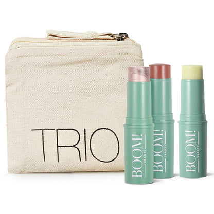 Boomstick Trio ® Rose Nude 3 Pack Cream Blush Makeup - Rose Nude Blush Stick, Highlighter Stick & Moisturizer for Cheeks, Eyes & Lips - Boom Sticks by Cindy Joseph for Older Women