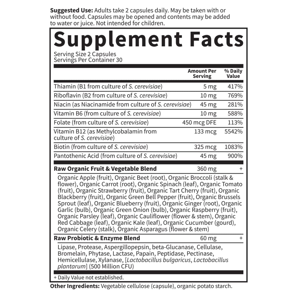 Garden of Life Vitamin B Complex, 120 Vegan Capsules, High Potency Vitamins for Energy & Metabolism with B6, Folate & B12 as Methylcobalamin plus Probiotics | High Potency Vitamins for Energy & Metabolism with B6, Folate & B12 as Methylcobalamin, plus Pro