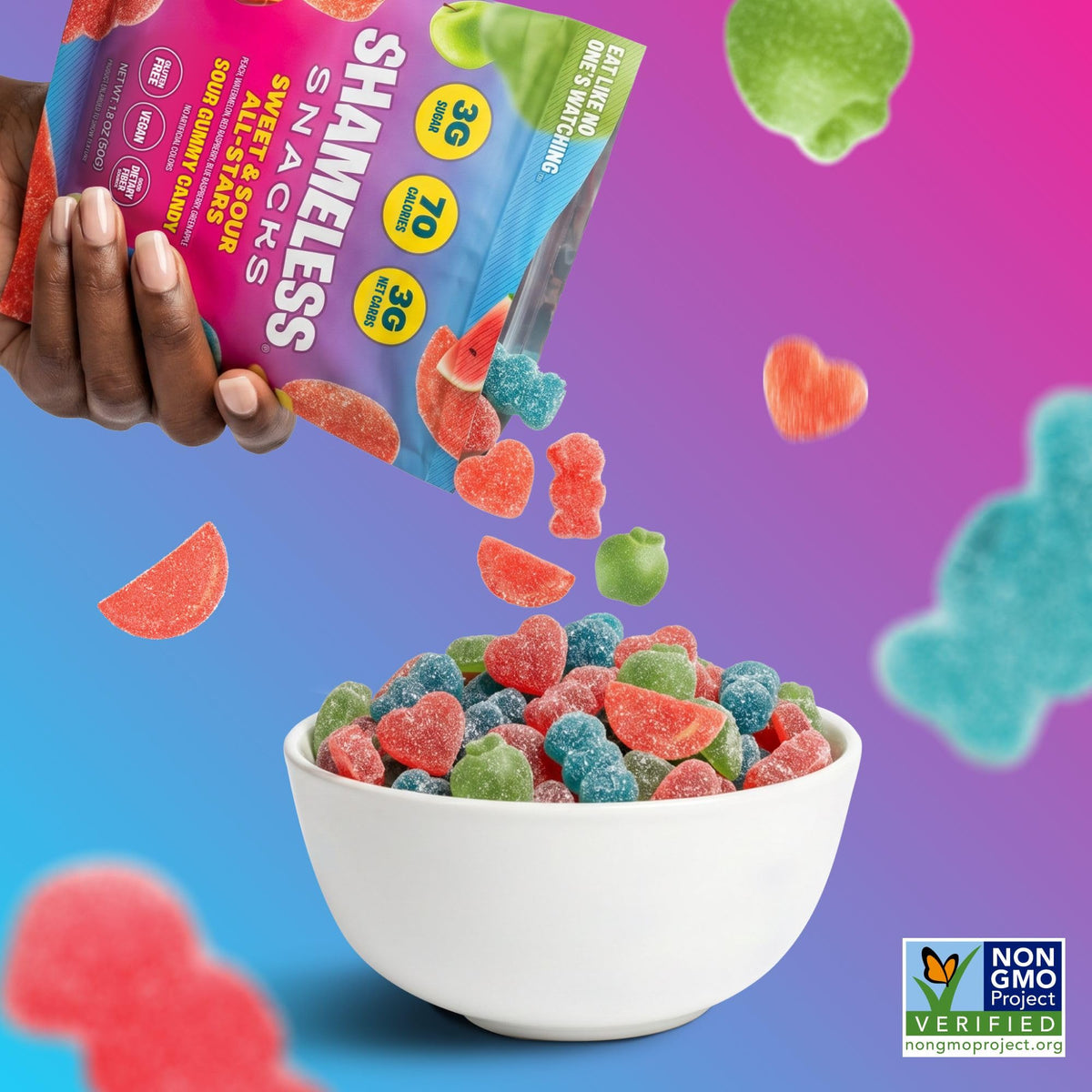 Shameless Snacks Tropical Paradise Mixed Bag - Sour Gummy Candy | 5 Tropical Flavors Per Bag Fruit Snacks, Keto 3g Sugar - Gluten Free Vegan Gummies for Adults