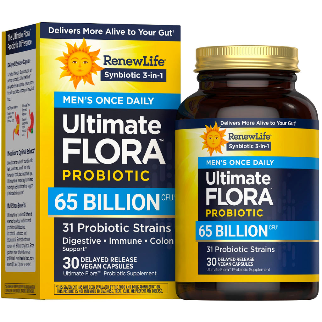 Renew Life Ultimate Flora Probiotics for Men 65 Billion CFU Delayed Release Vegan Capsules | Digestive Health | Immune Health | Dairy Free | 30 Count