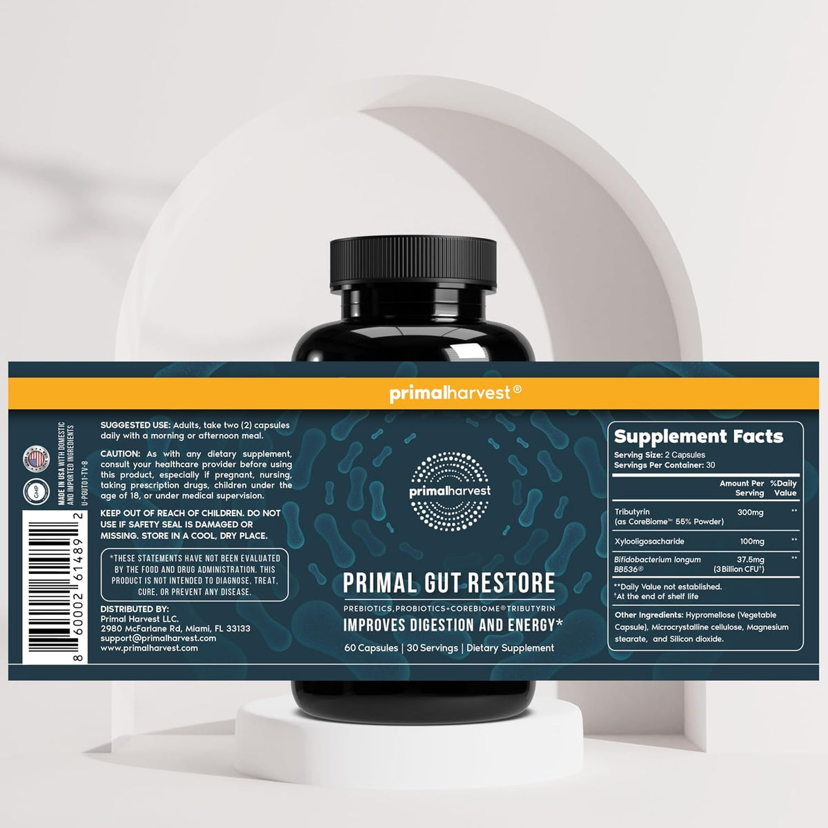 Primal Harvest Probiotics & Gut Health Supplements for Women and Men Pre and Probiotics with 31 Billion CFU and Gut Restore Digestion Pills Bundle