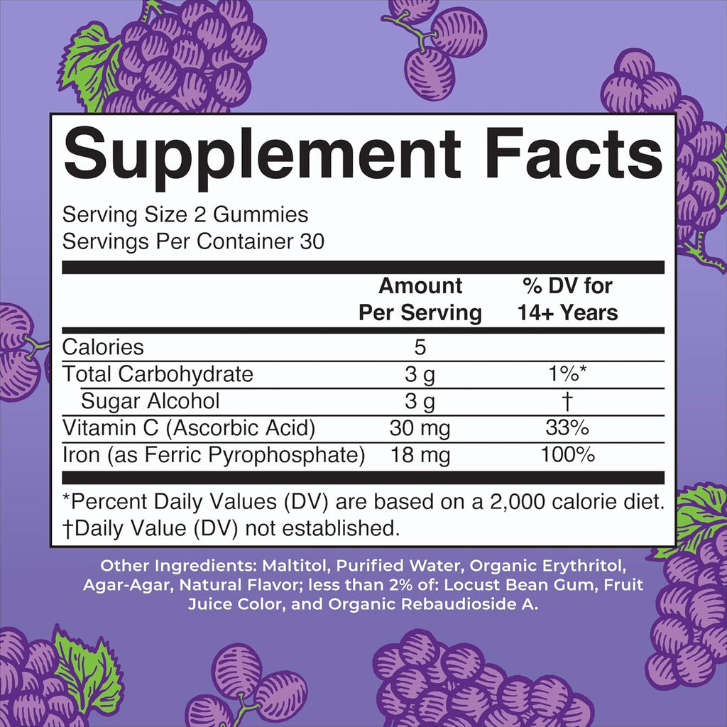 MaryRuth's Iron Gummies for 14+ with Vitamin C for Absorption | Sugar Free | Gummy Iron Supplement + VIT C | Energy Metabolism | Cellular Health | Immune Support | Vegan | Non-GMO | 60 Count
