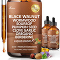 25-in-1 Black Walnut Wormwood Tincture for Liposomal, Cleanse for Humans Drops Liquid with Soursop, Garlic, Pumpkin Seed, Berberine, Oregano, Turmeric, Echinacea, Cinnamon, Fennel Seed Extract