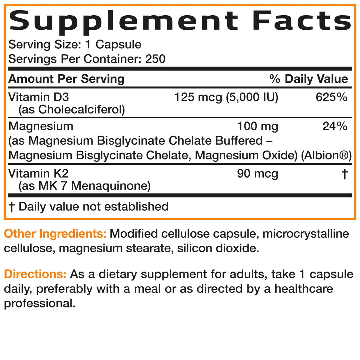 Bronson Vitamin K2+D3 Magnesium Glycinate Supplement, 60 Capsules | 3-in-1 Bone & Heart Health Support Formula, Non-GMO, Gluten Free, Soy Free
