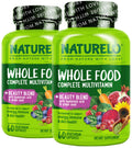 NATURELO Whole Food Multivitamin with Extra Hair, Skin and Nails Support - Beauty Blend with Hyaluronic Acid & Grape Seed - High Potency Biotin, Vitamin C, and Glutathione - 60 Vegan Capsules