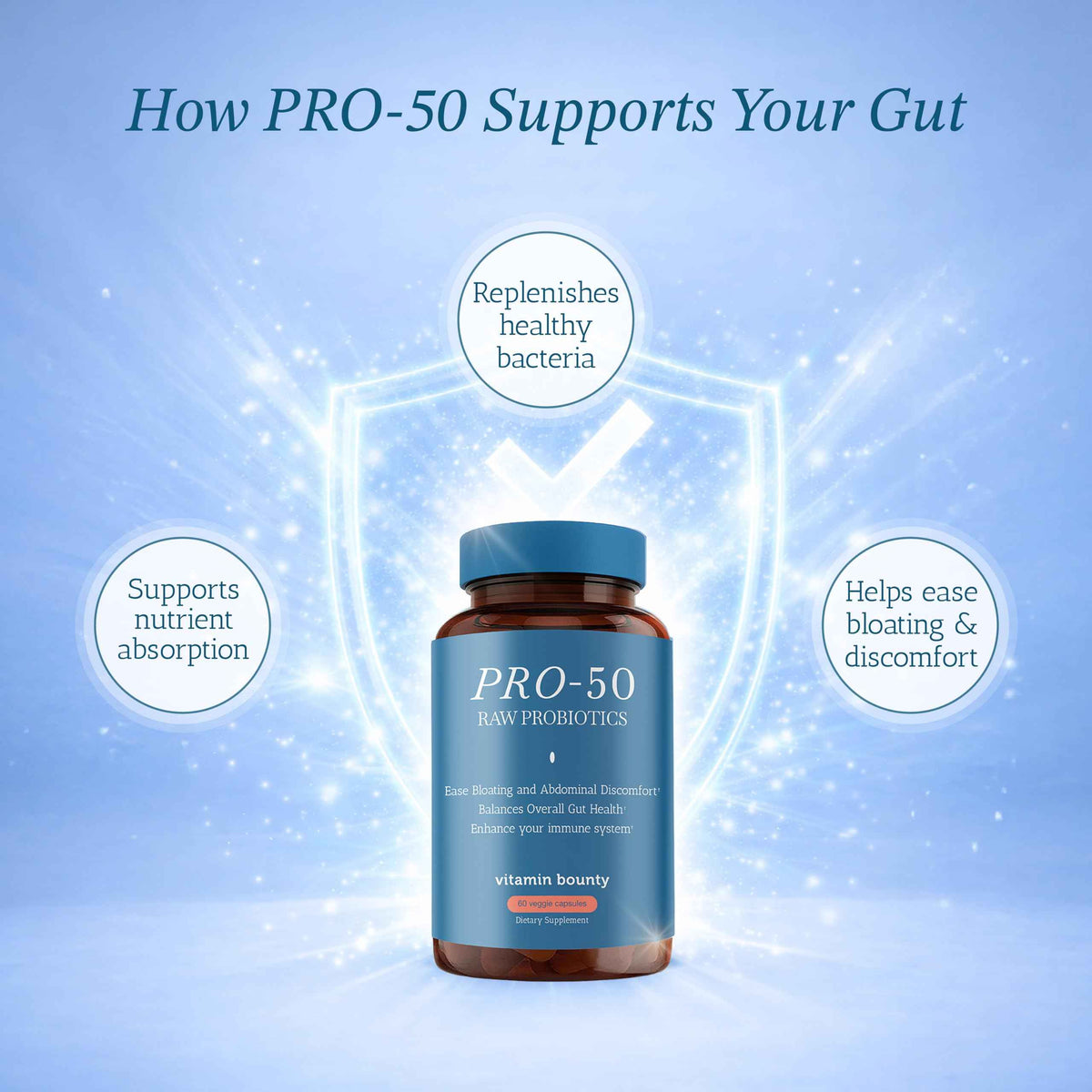 Vitamin Bounty Pro-50 - Probiotics for Women & Men - 50 Billion CFU - 13 Strains Probiotic + Prebiotic - Probiotics for Digestive Health - Delayed Release Capsules - 60 Count