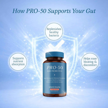 Vitamin Bounty Pro-50 - Probiotics for Women & Men - 50 Billion CFU - 13 Strains Probiotic + Prebiotic - Probiotics for Digestive Health - Delayed Release Capsules - 60 Count