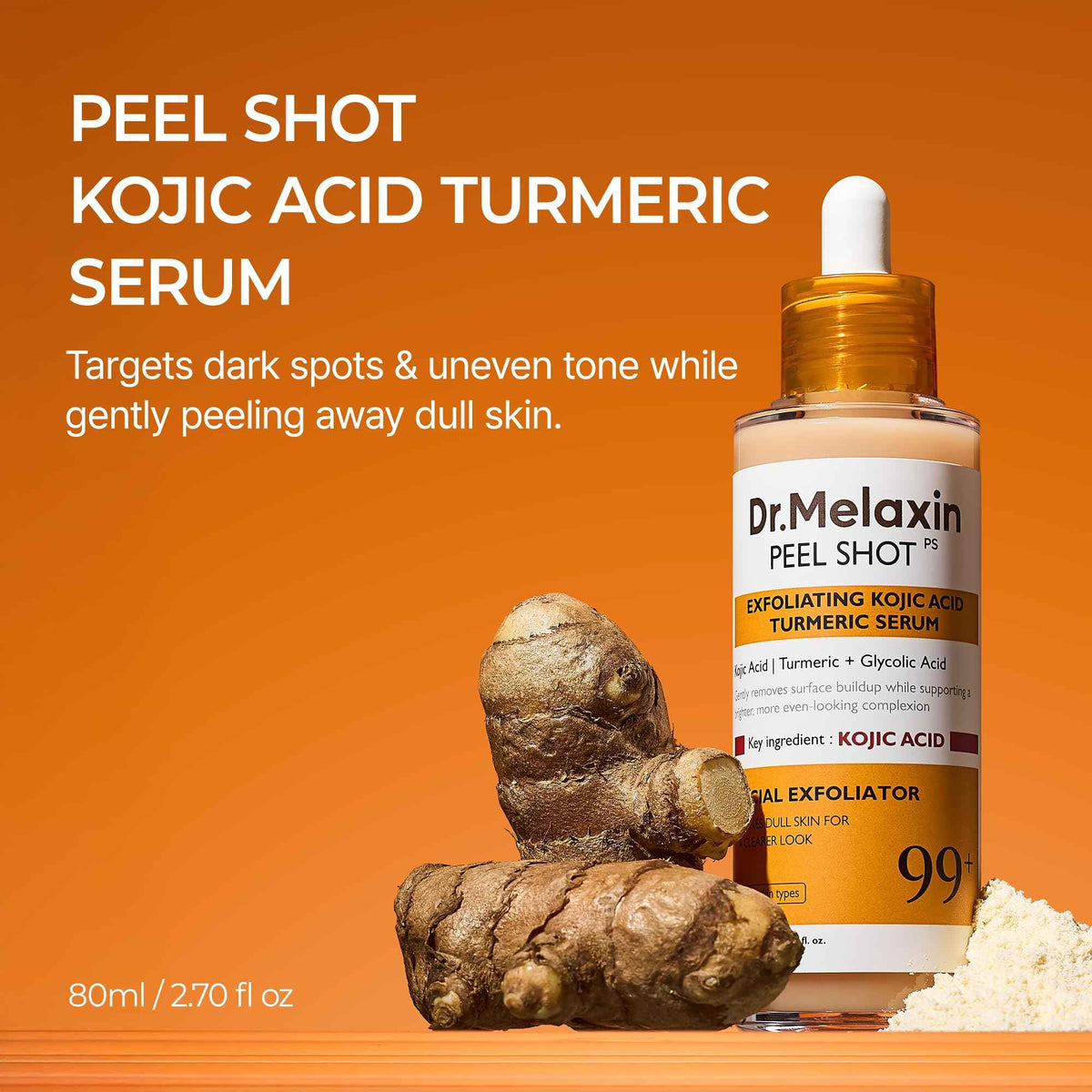 Dr. Melaxin Peel Shot Kojic Acid Turmeric Serum – Exfoliating Dark Spot Corrector with AHA/BHA & Niacinamide, Brightening & Even Tone