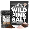Wild Foods Pink Himalayan Salt (8oz) and Vanilla Bean Powder (1oz) Bundle for Cooking and Baking