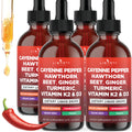Cayenne Pepper Supplement Liquid Drops + Hawthorn Berry, Vitamin D3 K2 Beet Root Powder, Ceylon Cinnamon, Turmeric Curcumin, Organic Panax Ginseng - 4oz
