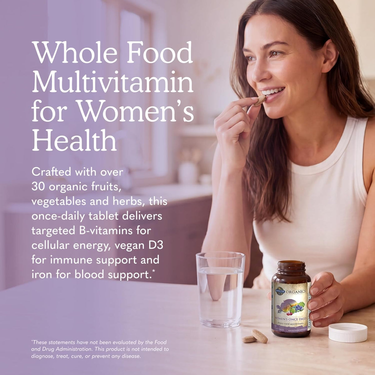 Garden of Life Organics Multivitamin for Women - Women's Once Daily Multi - Whole Food Multi with Iron, Biotin, Vegan Organic Womens Multivitamin for Health, Energy Hair Skin and Nails, 60 Tablets | Women's Once Daily, Whole Food Multi with Iron, Biotin,