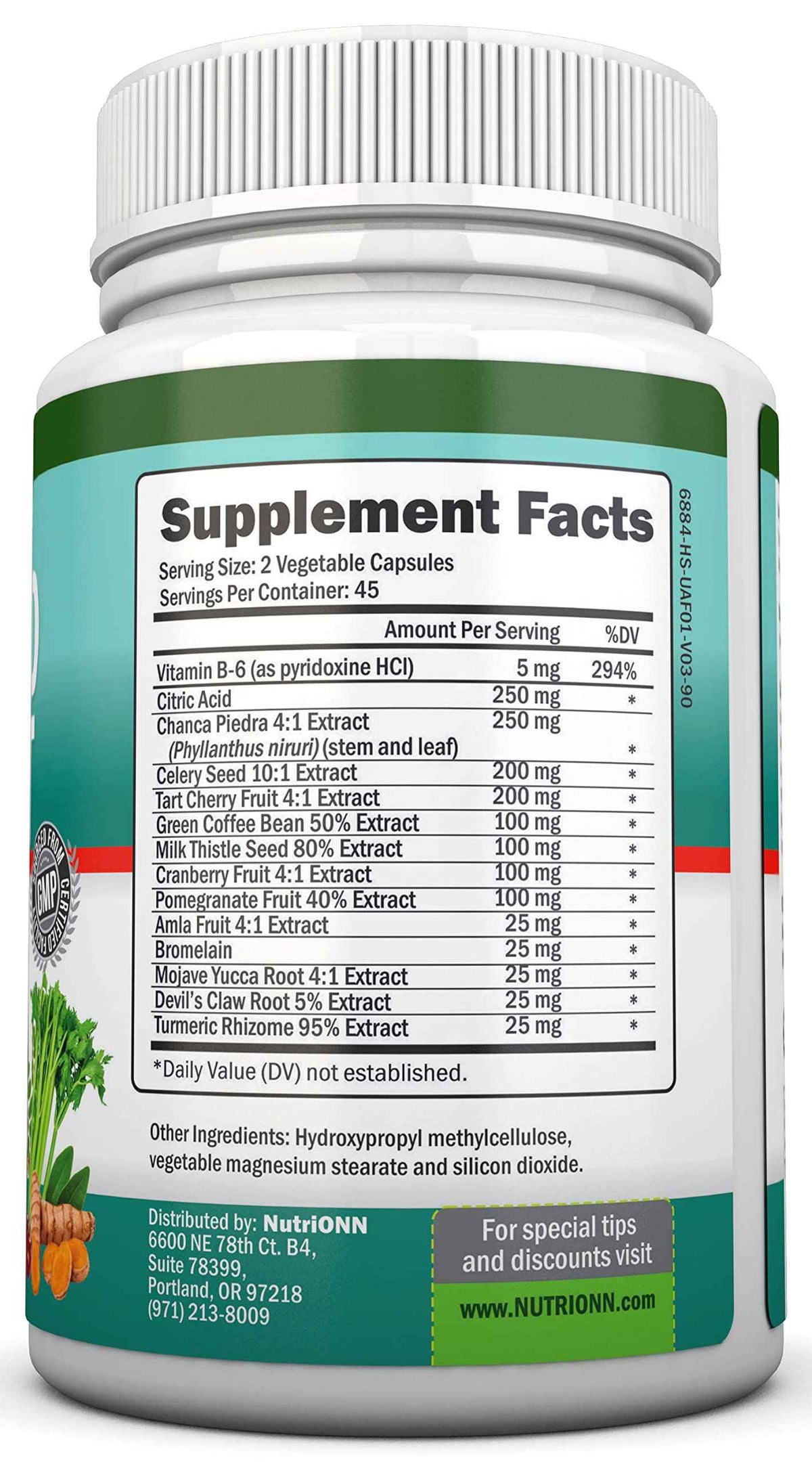 Uric Acid Flush - Herbal Uric Acid Cleanse Supplement - With Tart Cherry, Celery Seed Extract, Chanca Piedra, Devil’s Claw & Green Coffee Bean - Vegan