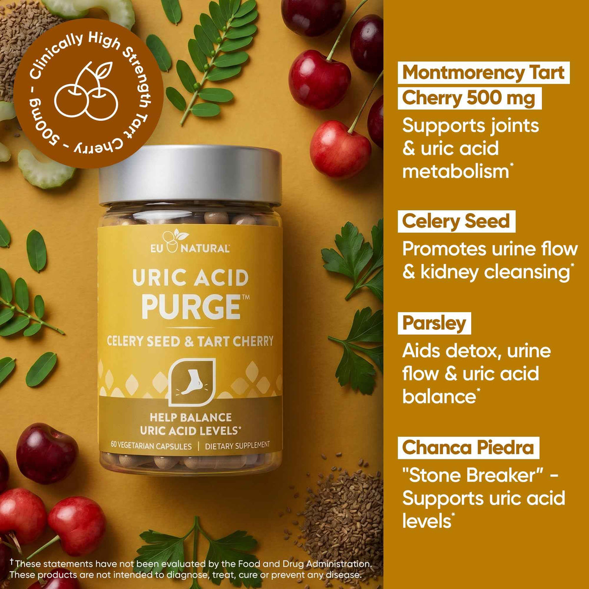 Eu Natural Purge Uric Acid Flush - Eat & Drink What You Want - Uric Acid Support for Joints & Mobility with Celery Seed, Tart Cherry