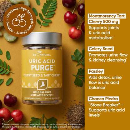 Eu Natural Purge Uric Acid Flush - Eat & Drink What You Want - Uric Acid Support for Joints & Mobility with Celery Seed, Tart Cherry