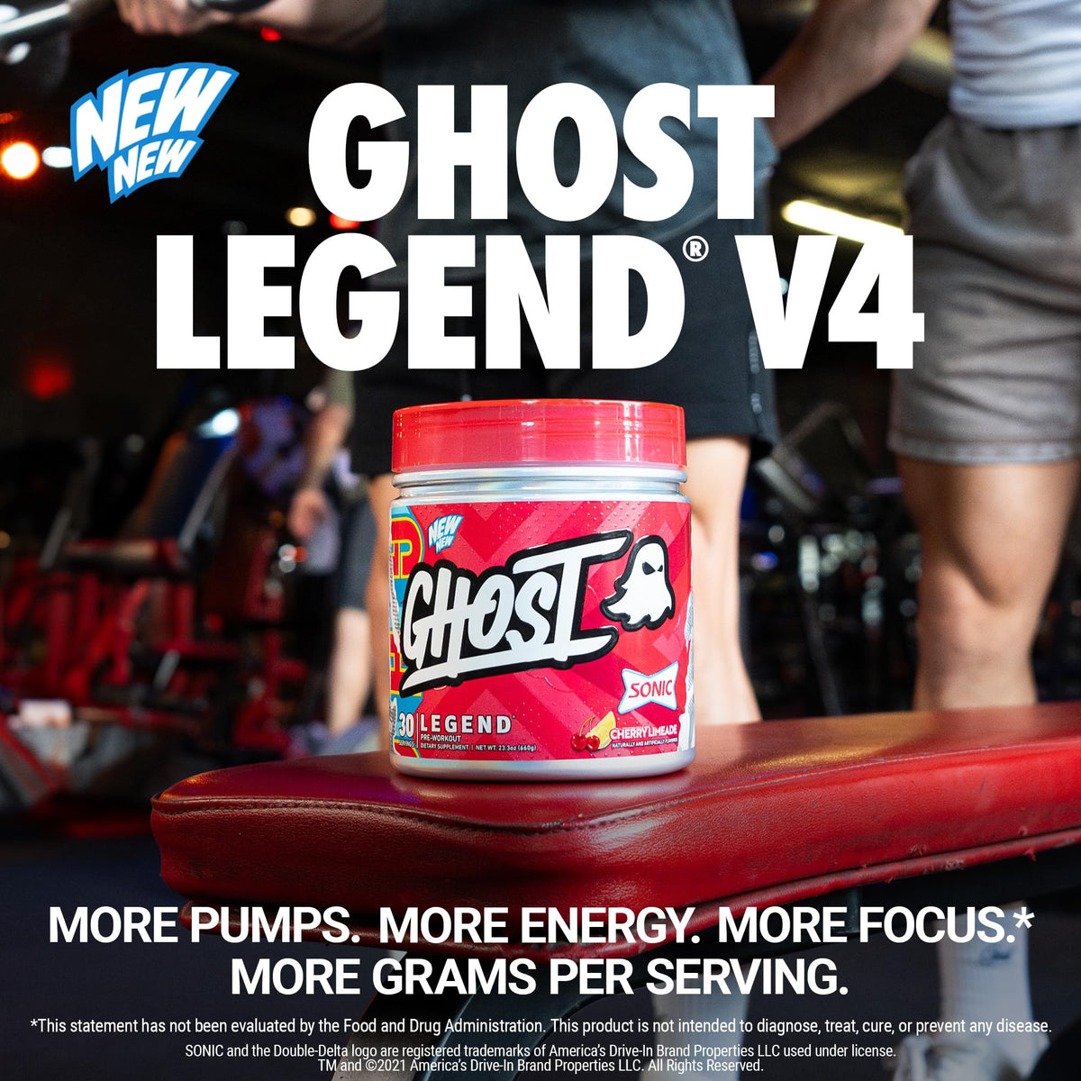 GHOST Legend Pre Workout Powder, Sonic Cherry Limeade - 30 Servings – Pre-Workout for Men & Women with Choline, L-Citrulline, & Beta Alanine for Energy & Focus