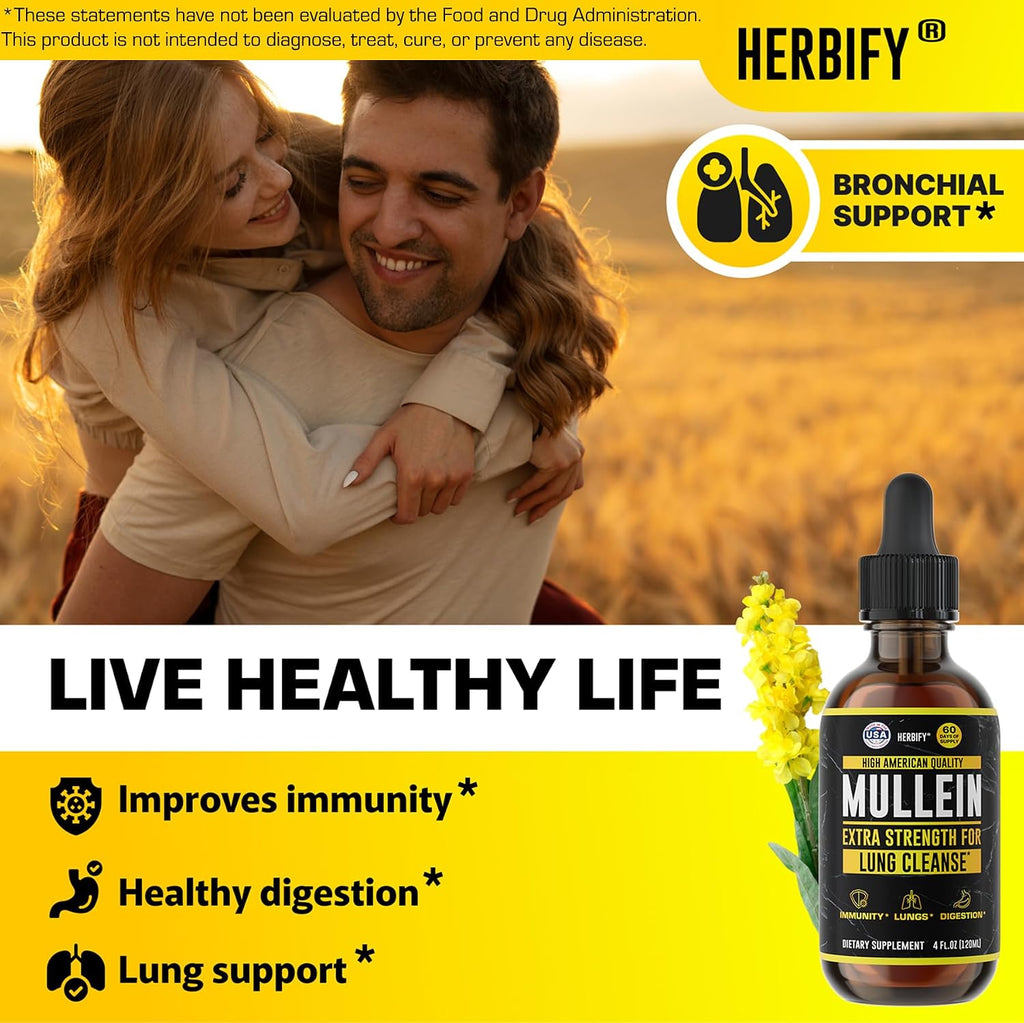 HERBIFY Bundle - Mullein Leaf Extract & Chlorophyll Drops - Lung Cleanse and Respiratory Support & Energy Boost and Immune System Support