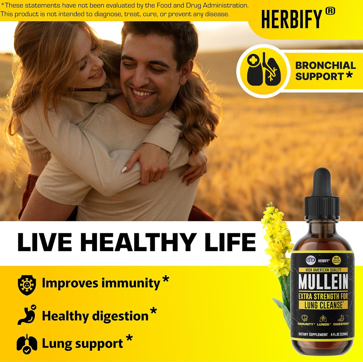 HERBIFY Bundle - Mullein Leaf Extract & Biotin and Collagen - Respiratory Support & Hair Skin and Nails Vitamins Support