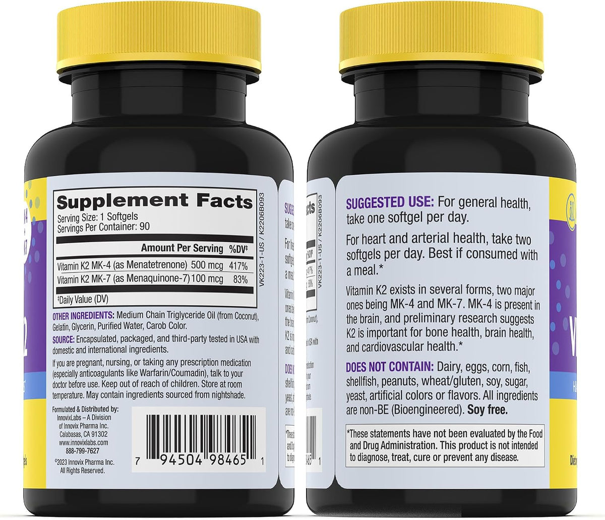 InnovixLabs Vitamin K2 & Probiotic Bundle Full Spectrum Vitamin K2 (90 Softgel Capsules) Multi-Strain Probiotic (60 Time-Release Capsules). Supports Bones, Immune and Healthy Gut. *
