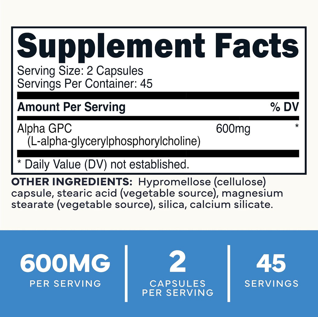 Type Zero Ultra Clean Alpha GPC Choline Supplement (600mg) 90 Capsules | Soy Free, GMO-Free Nootropics Alpha GPC 600mg / 300mg, Brain Memory and Focus Supplements, 45 Servings