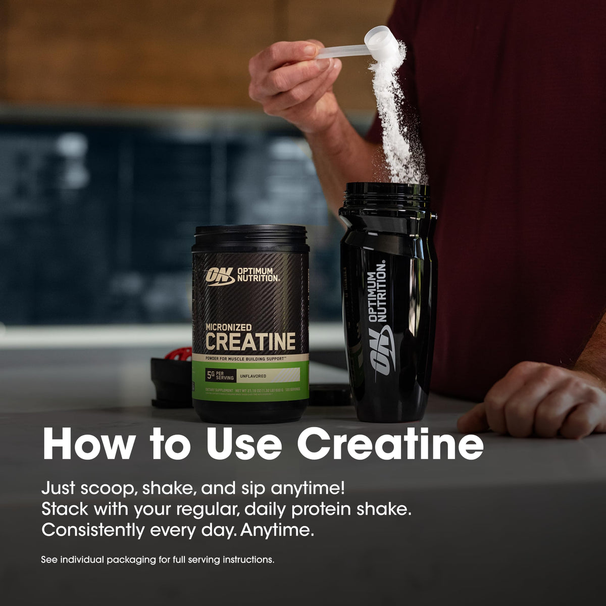 Optimum Nutrition Creatine, Micronized Creatine Monohydrate Powder, Supports Strength & Recovery, Banned Substance Tested, Unflavored, 5g per Serving, 60 Servings | 5g Micronized Creatine Monohydrate Powder Per Serving, Supports Muscle Strength & Power, E