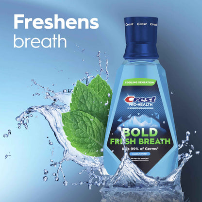 Crest Mouthwash Pro-Health Bold Fresh Breath, 99% Germ Kill, Antigingivitis & Antiplaque, Clean Mint - 1 L (33.8 fl oz), Pack of 2
