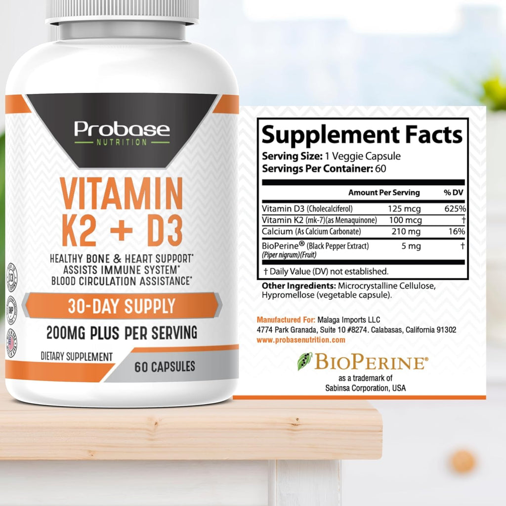 Probase Nutrition Vitamin K2 + D3 60 Capsules 30-Day Supply