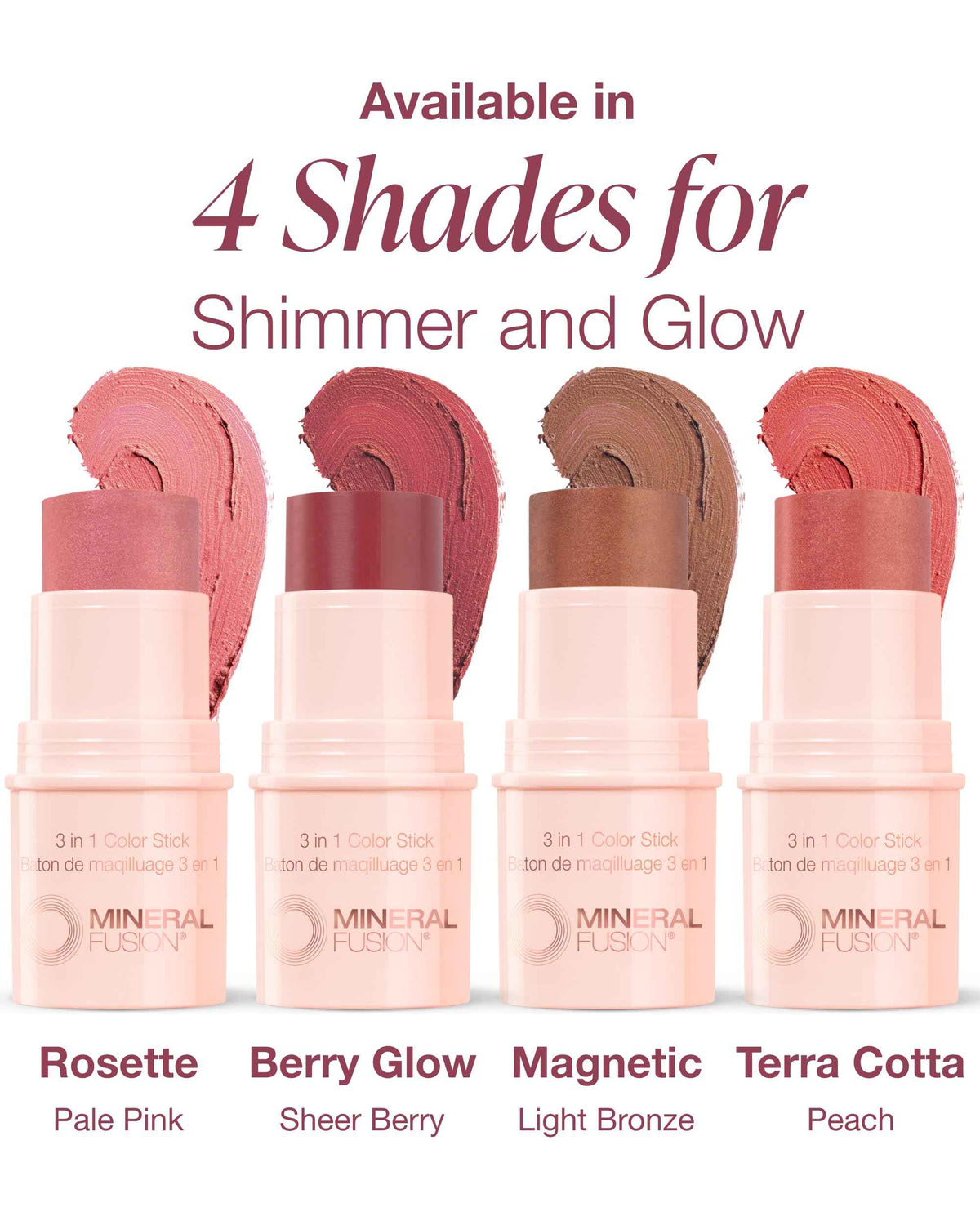 Mineral Fusion 3-in-1 Color Stick - Hydrating Tinted Cream Blush for Cheeks, Lip and Eye - Natural Multi Use Makeup (Berry Glow)