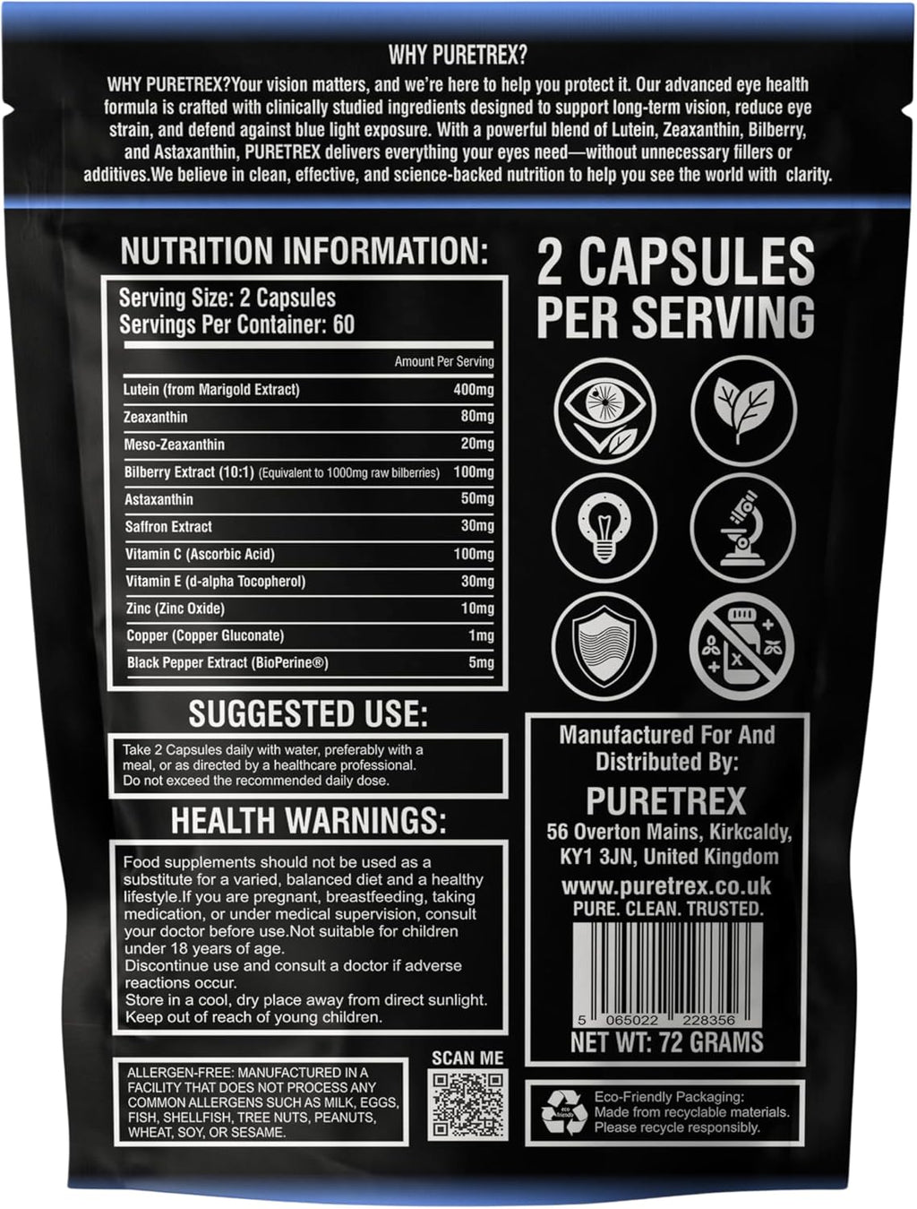 EyeShield 360 Eye Supplements for Adults Over 50, 120 Vegan Capsules with Lutein Zeaxanthin Astaxanthin Bilberry Saffron, Vision Supplement, Eye Support Formula with BioPerine, Made in UK