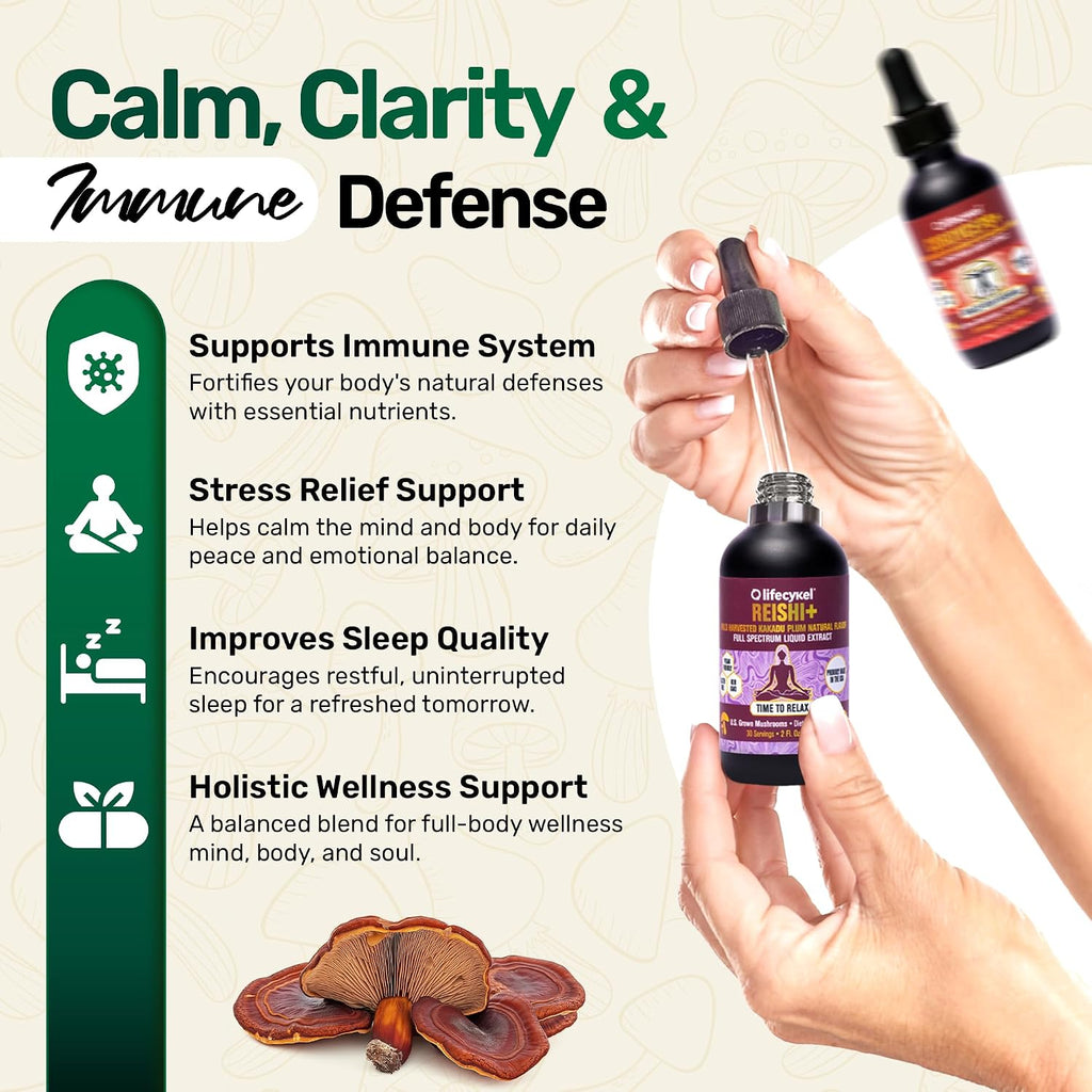 Life Cykel Cordyceps & Reishi Mushroom Extract Liquid Duo – Potent 1oz Tinctures with Included Energy & Focus Gummies (10-Count) for Enhanced Vitality, Immune Support & Mental Clarity