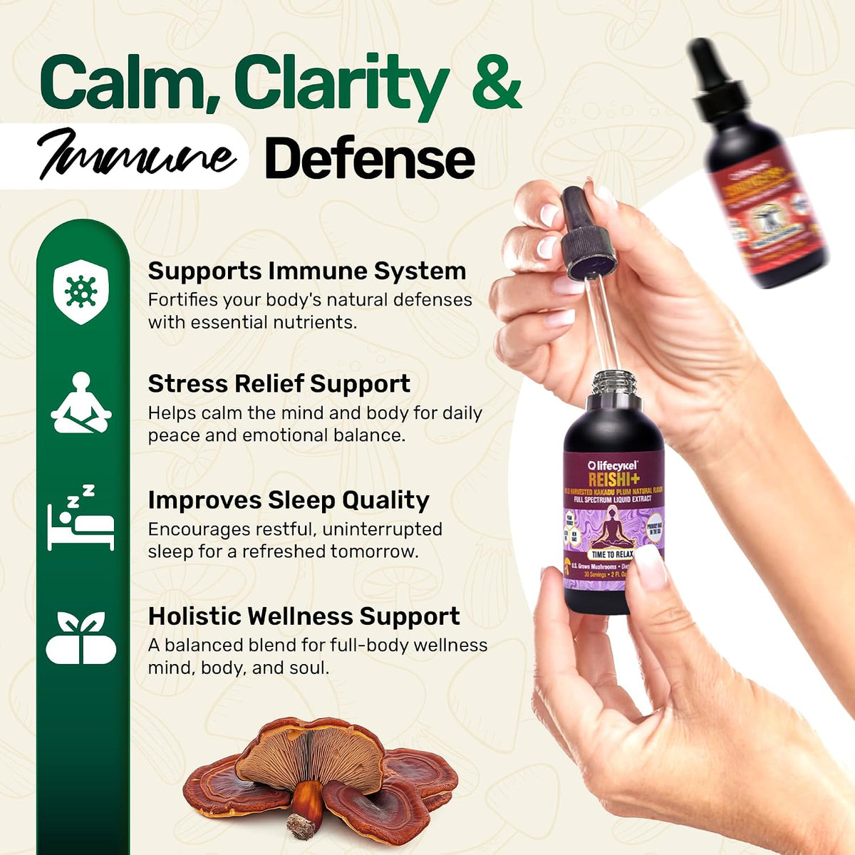 Life Cykel Cordyceps & Reishi Mushroom Extract Liquid Duo – Potent 1oz Tinctures with Included Energy & Focus Gummies (10-Count) for Enhanced Vitality, Immune Support & Mental Clarity