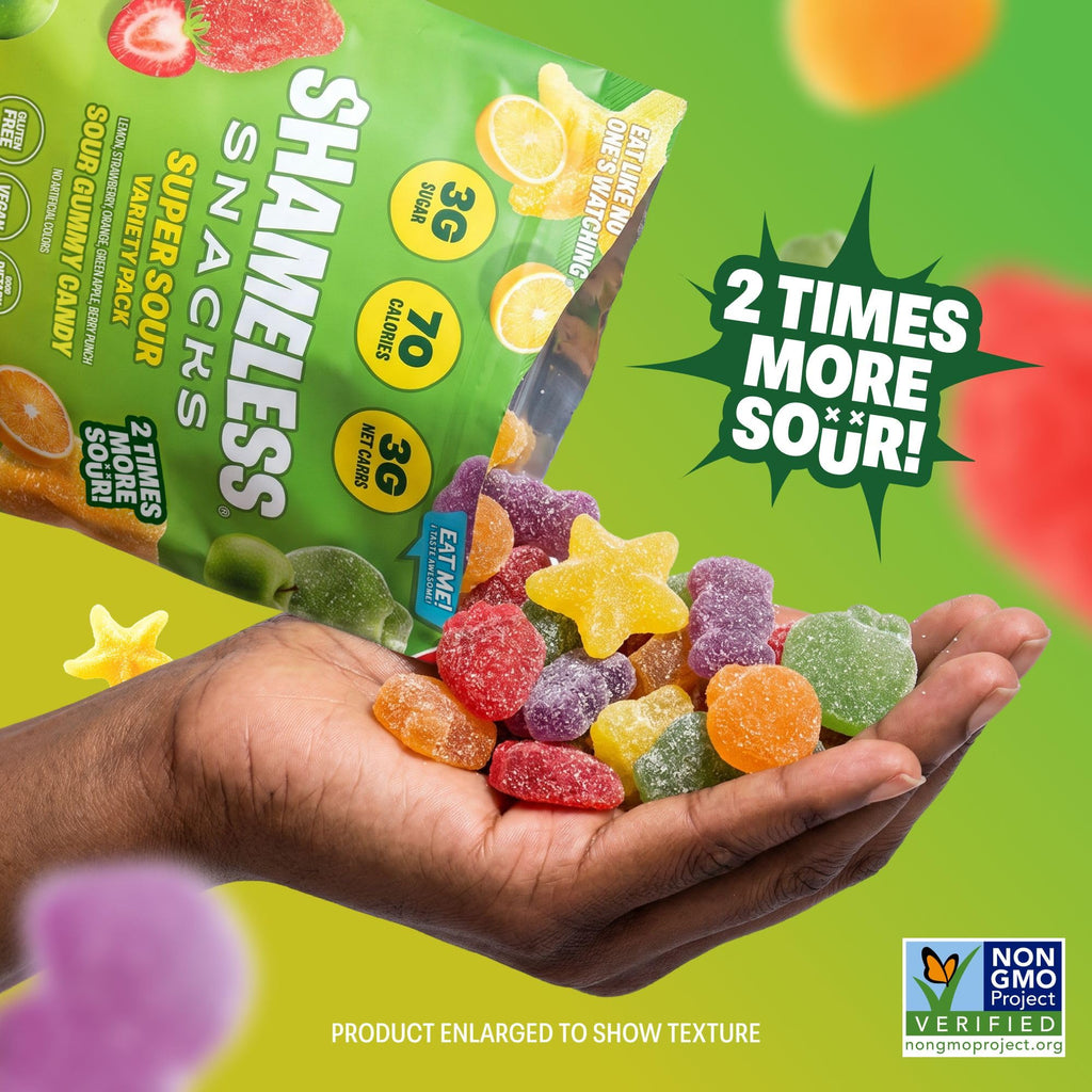 Shameless Snacks Tropical Paradise Mixed Bag - Sour Gummy Candy | 5 Tropical Flavors Per Bag Fruit Snacks, Keto 3g Sugar - Gluten Free Vegan Gummies for Adults