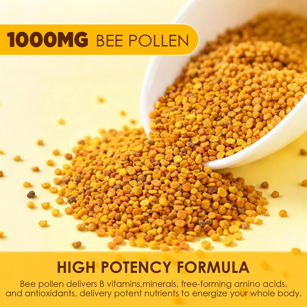 Nextdia Bee Pollen Organic 1000mg, w/Propolis, Royal Jelly, Sugar Free Bee Pollen Gummies Rich in B-Vitamin, Antioxidants, Amino Acids, Bee Pollen Supplement for Energy, Skin & Immune (1 Pack)