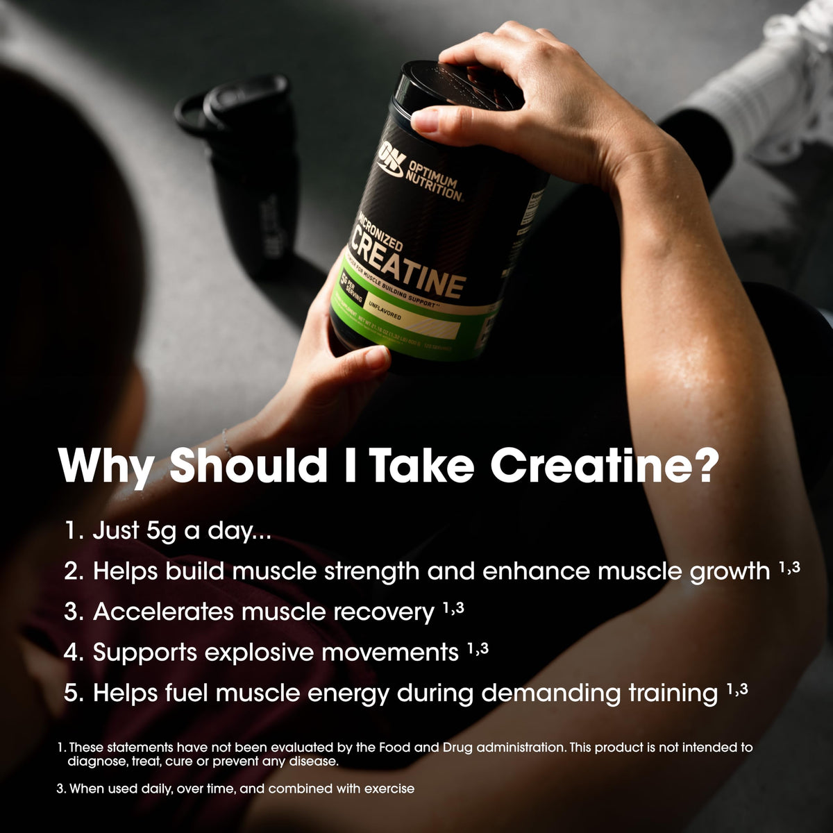 Optimum Nutrition Creatine, Micronized Creatine Monohydrate Powder, Supports Strength & Recovery, Banned Substance Tested, Unflavored, 5g per Serving, 60 Servings | 5g Micronized Creatine Monohydrate Powder Per Serving, Supports Muscle Strength & Power, E