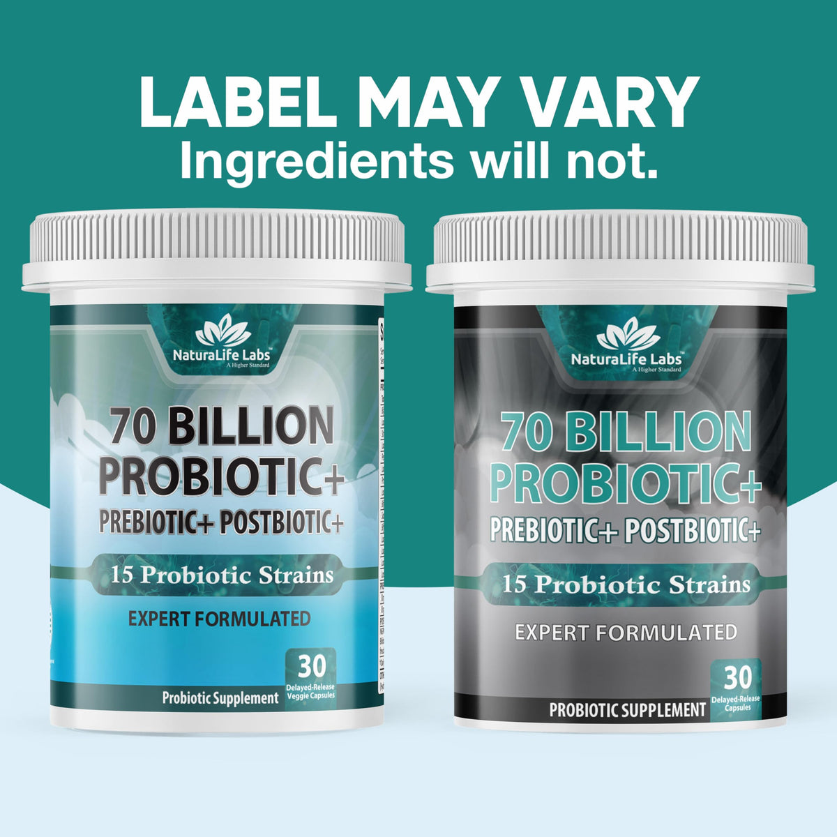NaturaLife Labs Probiotics 70 Billion CFU – 15 Strains with Organic Prebiotic & Postbiotic – 3-in-1 Formula – 30 Vegan Capsules