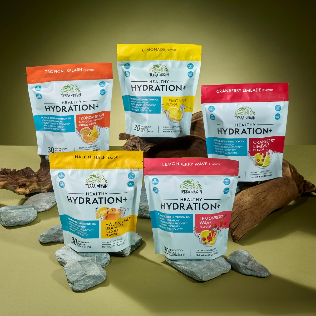 TERRA ORIGIN Healthy Hydration+ Electrolyte Powder Packets | Sugar Free, Gluten Free Drink Mix | Lemonade | 30 Servings (1-Pack)